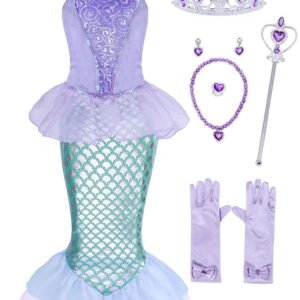 Jurebecia Mermaid dresses for girl Princess Dress up clothes Mermaid Costume up Kids Birthday Party Cosplay Role Play clothes Tween 150 cm 11-12 Years