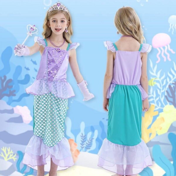 Jurebecia Mermaid dresses for girl Princess Dress up clothes Mermaid Costume up Kids Birthday Party Cosplay Role Play clothes Tween 150 cm 11-12 Years - 图片 3