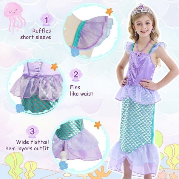Jurebecia Mermaid dresses for girl Princess Dress up clothes Mermaid Costume up Kids Birthday Party Cosplay Role Play clothes Tween 150 cm 11-12 Years - 图片 4