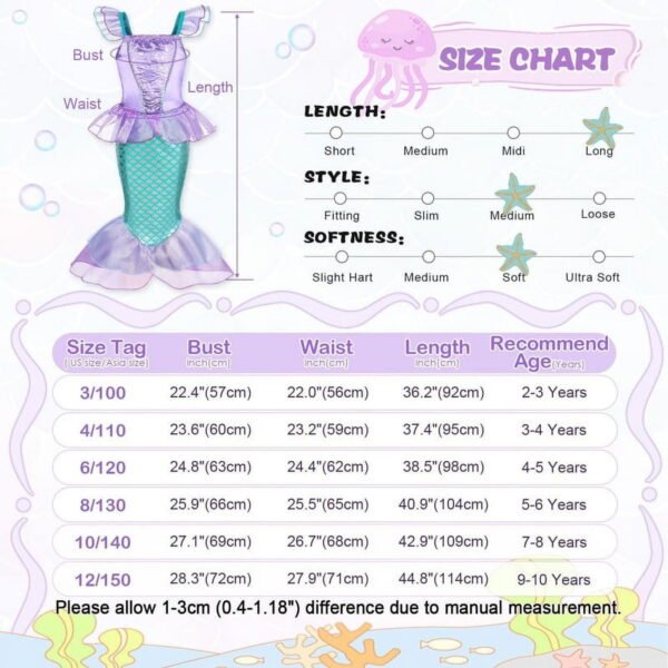 Jurebecia Mermaid dresses for girl Princess Dress up clothes Mermaid Costume up Kids Birthday Party Cosplay Role Play clothes Tween 150 cm 11-12 Years - 图片 13