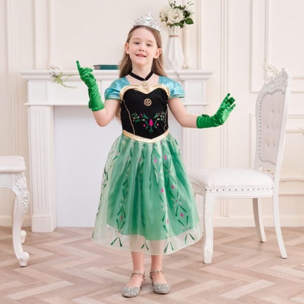 Jurebecia Anna Costume for Girls Frozen Princess Snow Queen Dress Kids Birthday Party up Clothes Toddler with Accessories Green 100 - 图片 4
