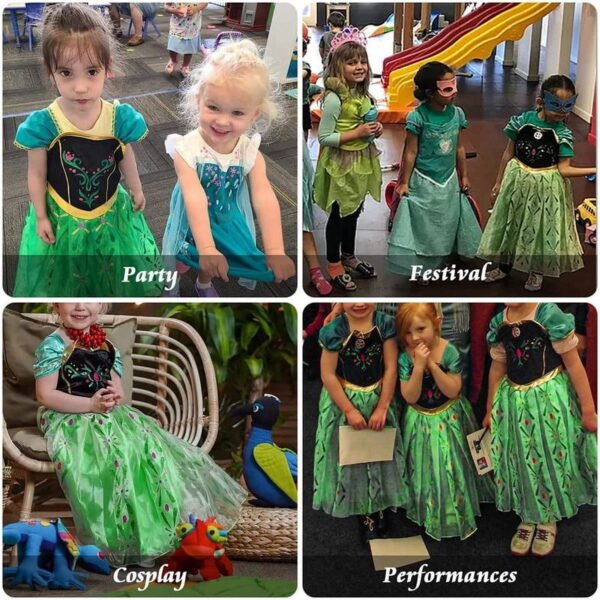 Jurebecia Anna Costume for Girls Frozen Princess Snow Queen Dress Kids Birthday Party up Clothes Toddler with Accessories Green 100 - 图片 3