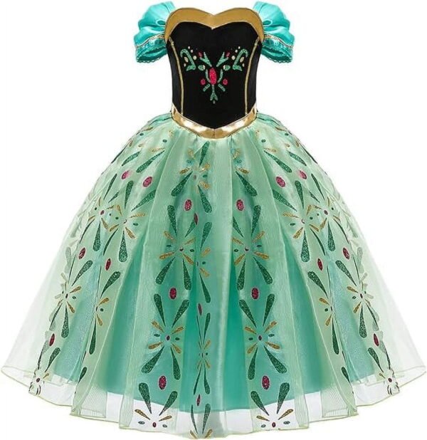 Jurebecia Anna Costume for Girls Frozen Princess Snow Queen Dress Kids Birthday Party up Clothes Toddler with Accessories Green 100 - 图片 6