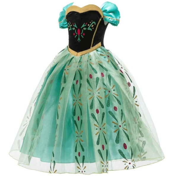 Jurebecia Anna Costume for Girls Frozen Princess Snow Queen Dress Kids Birthday Party up Clothes Toddler with Accessories Green 100 - 图片 7
