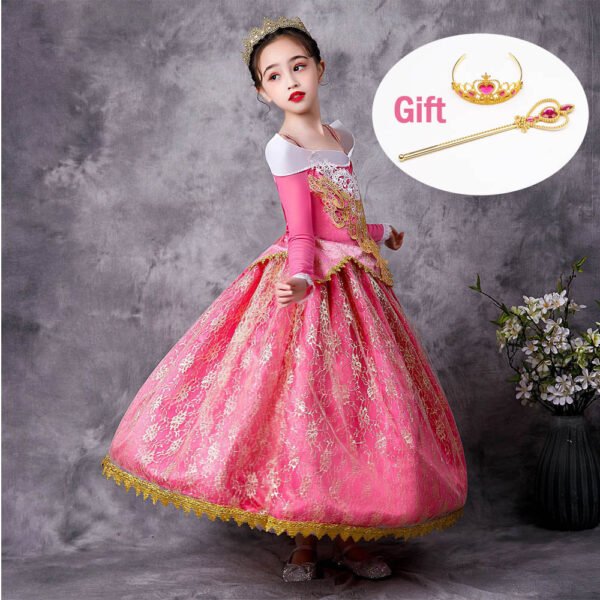 Jurebecia Girls Princess Dress up Aurora Fancy Dresses Birthday Party Cosplay for Kids Evening Gown with Accessories - 图片 5