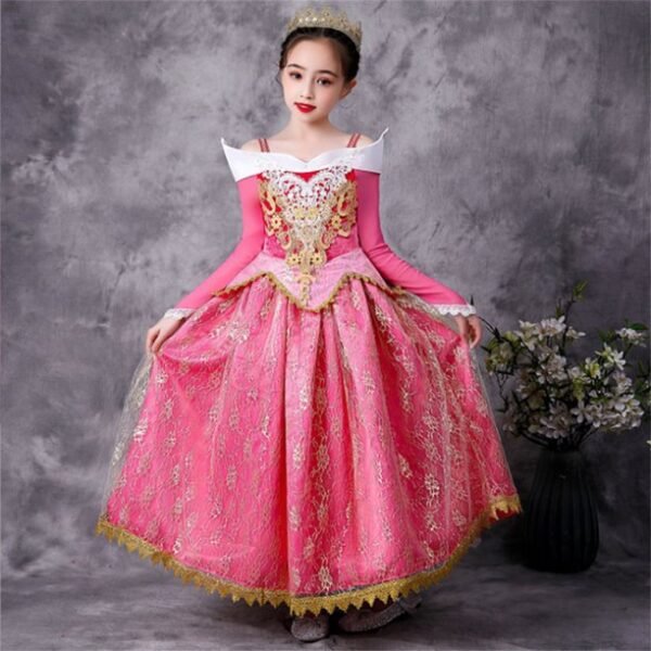 Jurebecia Girls Princess Dress up Aurora Fancy Dresses Birthday Party Cosplay for Kids Evening Gown with Accessories - 图片 6