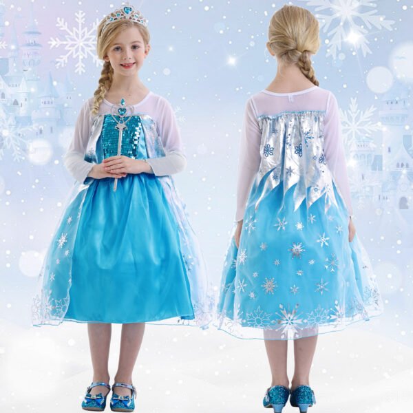 Benylion Girls Ice Costume Princess Snow Dress up Blue Dresses with Cosplay Accessories Crown Wand & Gloves for 5-6 Years - 图片 4