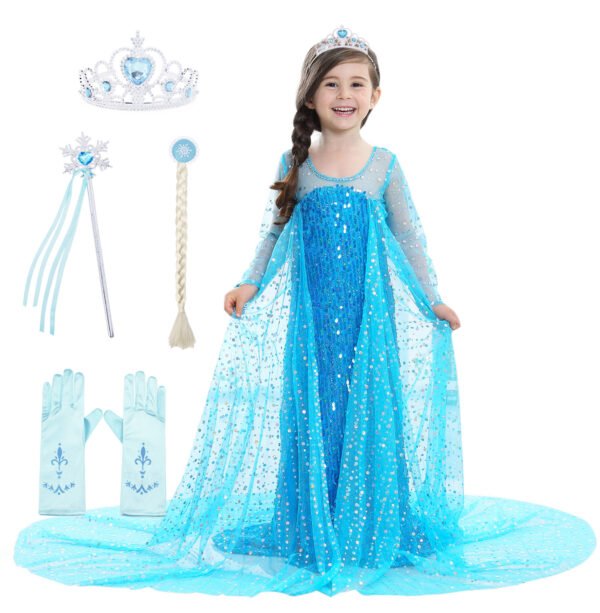 Jurebecia Girls Princess Dress Shimmering Sequin Mesh Cape & Costume-up Accessories for Cosplay Halloween
