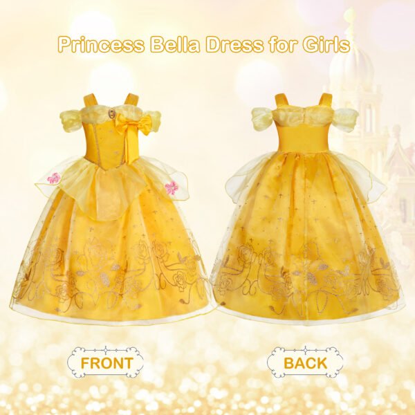 Jurebecia Princess Dress for Girls Costume Kids Off Shoulder Layered Toddler Halloween Cosplay Birthday Party Outfit up Yellow - 图片 11