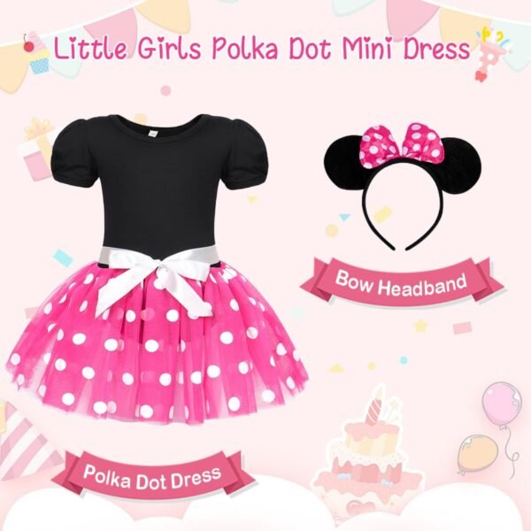 Jurebecia Girls Red Polka Dot Tutu Minnie Dress with Bow Headband Baby Toddler Party Mouse Costume for Birthday Cosplay - 图片 3
