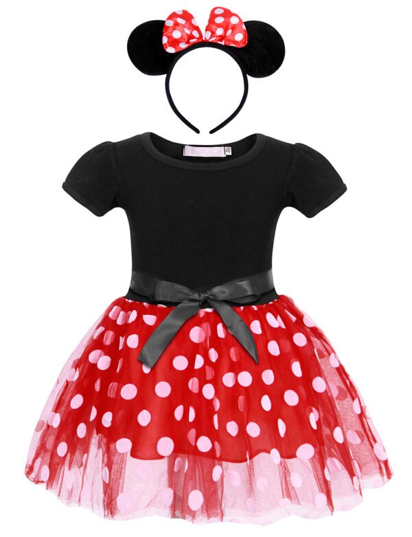 Jurebecia Toddler Girls Princess Costume Minnie Red Polka Dot Tutu Mouse Dress with Bow Headband Fancy Party Outfit for Birthday Cosplay - 图片 12