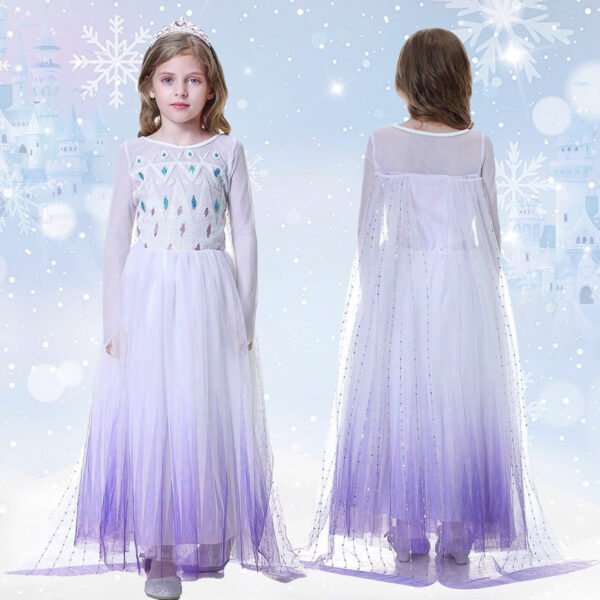 Benylion Girls Queen Costume with Accessories - Sparkly Blue Royal Dress Up Outfit for Halloween Party, Frozen Inspired Style for 5-6Years - 图片 4