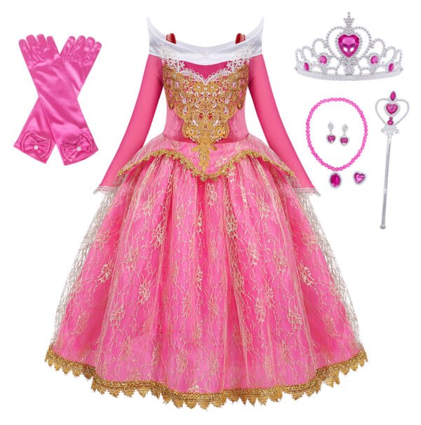 Jurebecia Girls Princess Dress up Aurora Fancy Dresses Birthday Party Cosplay for Kids Evening Gown with Accessories