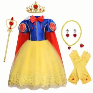 Benylion Princess Costume for Little Girls Snow-Themed White Halloween Dress up Toddler Birthday Party Fancy Dresses 5-6 Years