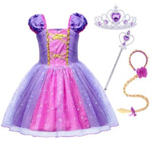 Jurebecia Girls Princess Party Dress with Puff Sleeves - Sparkly Tulle Fancy Gown for Birthday, Christmas & Special Occasions (Age 1-6, Purple)