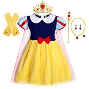 Benylion Princess Snow Whtie Costume for Girls Halloween Princess Dress Up Short Sleeves Outfit with Red Cape for 2-3 Years