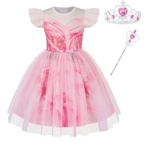 Benylion Girls Pink Fairy Dress glinda Costume Kids Tulle Birthday Party Cosplay Dress with Accessories for 5-6 Years
