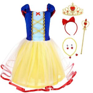Jurebecia Girls Princess Dress Toddler Royal Storybook up Kids Puffed Sleeves & Tulle Skirt Birthday Party Costume Tulle Skirt