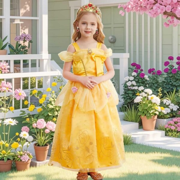 Jurebecia Princess Dress for Girls Costume Kids Off Shoulder Layered Toddler Halloween Cosplay Birthday Party Outfit up Yellow - 图片 3