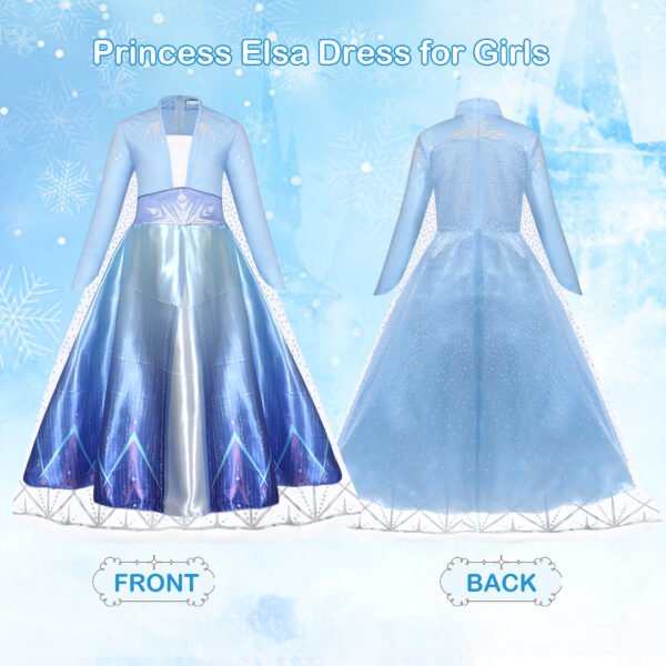 Jurebecia Snow Queen Princess Dress up Costume for Girl Birthday Party Blue Dresses up Little Girls Christmas Halloween Cosplay Costume with Accessories - 图片 4