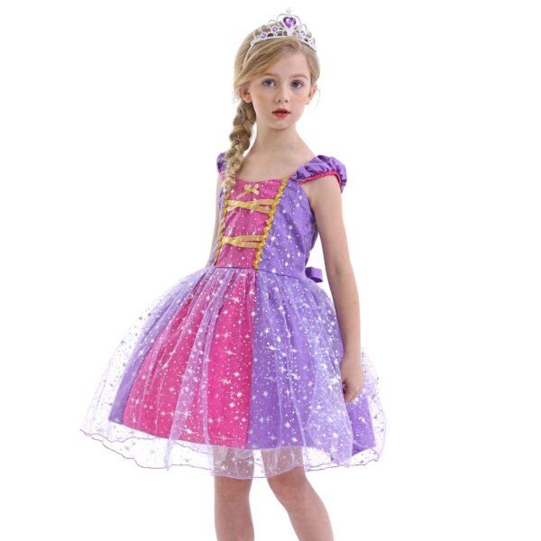 Jurebecia Girls Princess Party Dress with Puff Sleeves - Sparkly Tulle Fancy Gown for Birthday, Christmas & Special Occasions (Age 1-6, Purple) - 图片 12