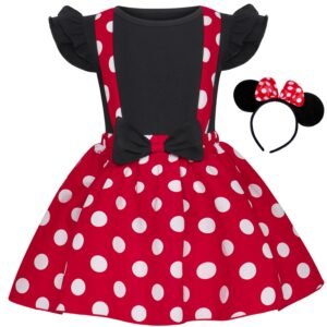 Jurebecia Mini Dress Girls Baby up Mouse Princess Dresses Toddler Cute Polka Dots Fancy Costume Kids Bowknot Tutu Disfraces Red
