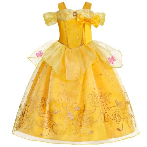 Jurebecia Princess Dress for Girls Costume Kids Off Shoulder Layered Toddler Halloween Cosplay Birthday Party Outfit up Yellow - 图片 15