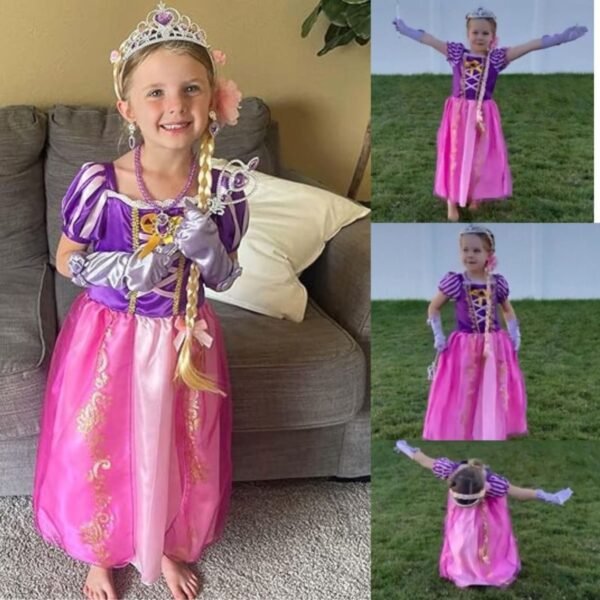 Jurebecia Girls Princess Costume, Floral Puffy Dress for Halloween Cosplay, Kids Birthday Party Dress with Accessories - 图片 5