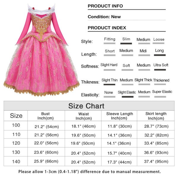Jurebecia Girls Princess Dress up Aurora Fancy Dresses Birthday Party Cosplay for Kids Evening Gown with Accessories - 图片 2