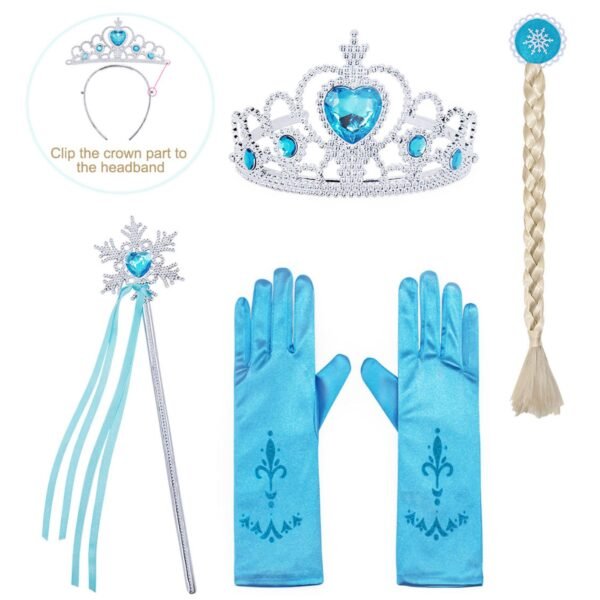 Jurebecia Snow Queen Costume for Girls Princess Birthday Party Blue Fancy Dresses up Christmas Halloween Cosplay Dress with Accessories - 图片 12