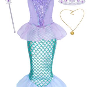 Jurebecia Princess dress up for girls, Seafoam Green Sparkly Costume for Toddler Halloween Birthday Party & Christmas, with Accessories