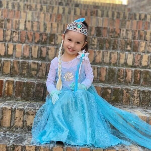 Jurebecia Snow Queen Dress for Girls Princess Birthday Party Blue Dresses up Little Girls Christmas Halloween Cosplay Costume with Accessories - 图片 13