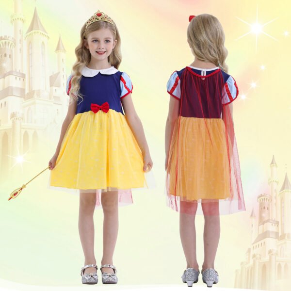 Benylion Princess Snow Whtie Costume for Girls Halloween Princess Dress Up Short Sleeves Outfit with Red Cape for 2-3 Years - 图片 3