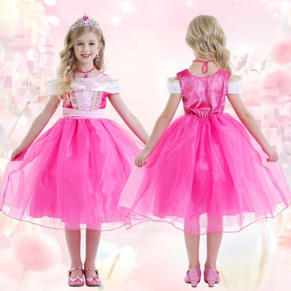 Benylion Girls Princess Aurora Costume 8T - Pink Fairy Tale Party Dress with Accessories Halloween Birthday Dress Up Outfit - 图片 6