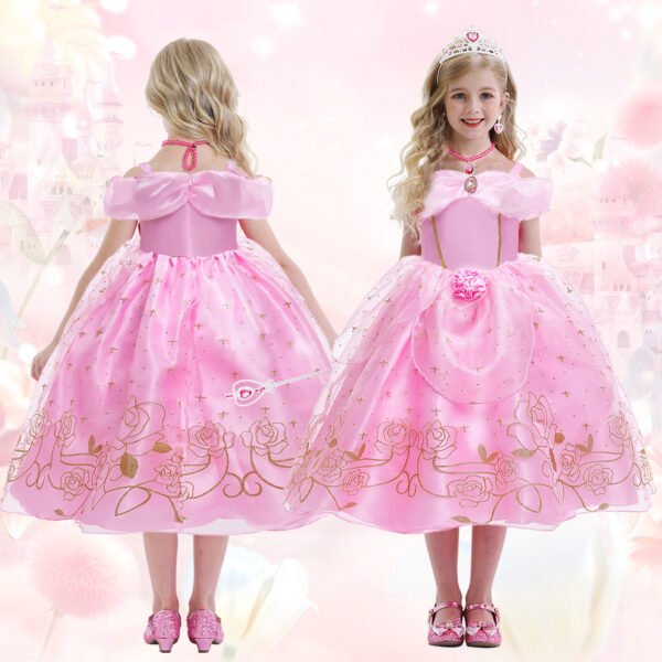 Benylion Girls Aurora Princess Costumes for Halloween Party Fancy Dress up with Accessories for 5-6 Years - 图片 3