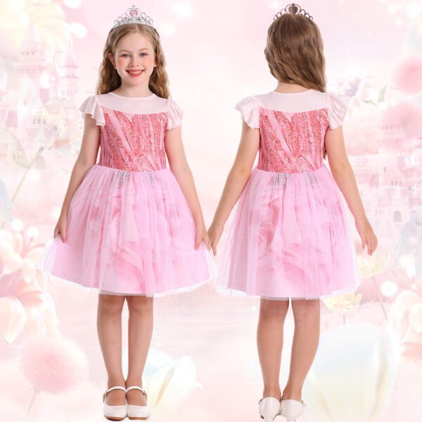 Benylion Girls Pink Fairy Dress glinda Costume Kids Tulle Birthday Party Cosplay Dress with Accessories for 5-6 Years - 图片 4