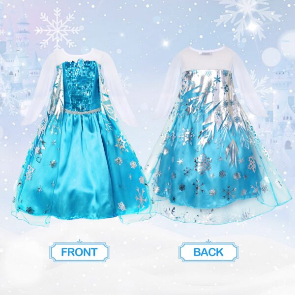 Benylion Girls Ice Costume Princess Snow Dress up Blue Dresses with Cosplay Accessories Crown Wand & Gloves for 5-6 Years - 图片 3