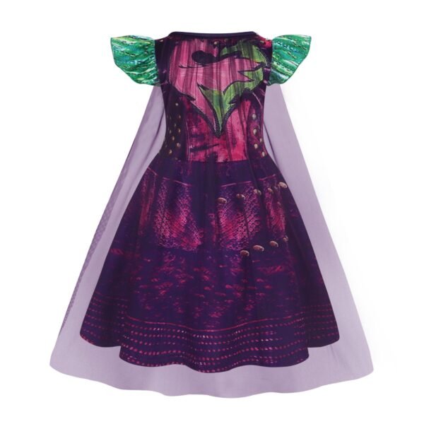 Benylion Toddler Girls Royal Rebel Princess Dress 5-6T Descendants-Inspired Costume with Cape - Purple Tulle Party Gown & Flutter Sleeves for Dress Up & Theme Parties - 图片 4