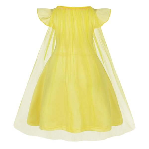 Benylion Girls Long Hair Princess Party Dress With Cape Birthday Party Cosplay Costume Toddler Ruffle Sleeve Fancy Outfit for 5-6 Years - 图片 4