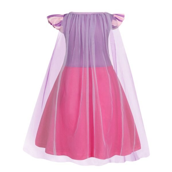 Benylion Girls Long Hair Princess Party Dress with Flower Crown and Cape for 5-6 Years Kids Birthday Fairy Tale Costume Fancy Dress Up Outfit - 图片 3