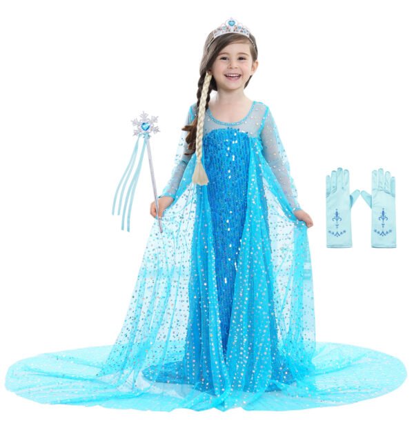 Jurebecia Girls Princess Dress Shimmering Sequin Mesh Cape & Costume-up Accessories for Cosplay Halloween - 图片 6