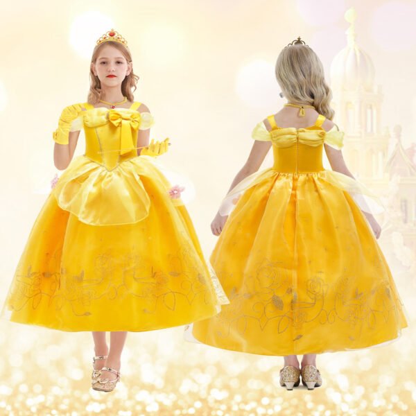 Jurebecia Princess Dress for Girls Costume Kids Off Shoulder Layered Toddler Halloween Cosplay Birthday Party Outfit up Yellow - 图片 10