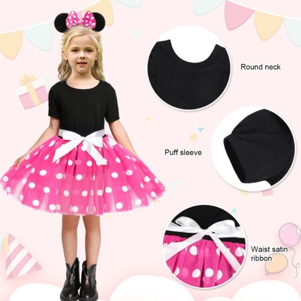 Jurebecia Girls Red Polka Dot Tutu Minnie Dress with Bow Headband Baby Toddler Party Mouse Costume for Birthday Cosplay - 图片 5