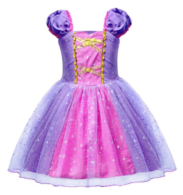 Jurebecia Girls Princess Party Dress with Puff Sleeves - Sparkly Tulle Fancy Gown for Birthday, Christmas & Special Occasions (Age 1-6, Purple) - 图片 13
