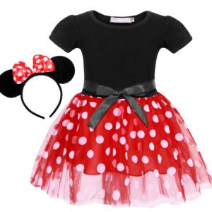 Jurebecia Toddler Girls Princess Costume Minnie Red Polka Dot Tutu Mouse Dress with Bow Headband Fancy Party Outfit for Birthday Cosplay