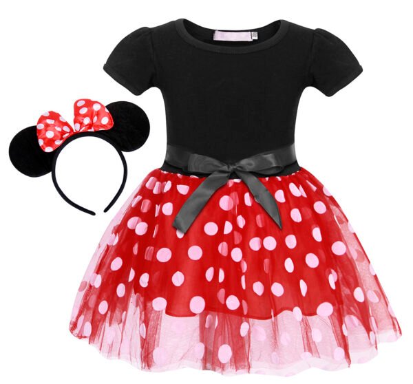 Jurebecia Toddler Girls Princess Costume Minnie Red Polka Dot Tutu Mouse Dress with Bow Headband Fancy Party Outfit for Birthday Cosplay