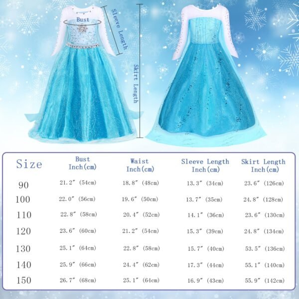 Jurebecia Snow Queen Dress for Girls Princess Birthday Party Blue Dresses up Little Girls Christmas Halloween Cosplay Costume with Accessories - 图片 2