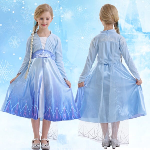 Jurebecia Snow Queen Princess Dress up Costume for Girl Birthday Party Blue Dresses up Little Girls Christmas Halloween Cosplay Costume with Accessories - 图片 8