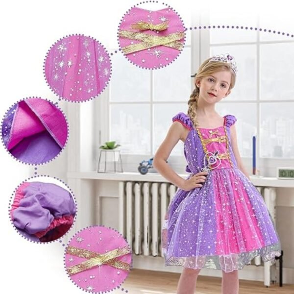 Jurebecia Girls Princess Party Dress with Puff Sleeves - Sparkly Tulle Fancy Gown for Birthday, Christmas & Special Occasions (Age 1-6, Purple) - 图片 3