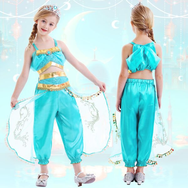 Jurebecia Princess Costume for Girls Sequined Halloween Dress up Blue with Accessories - 图片 6